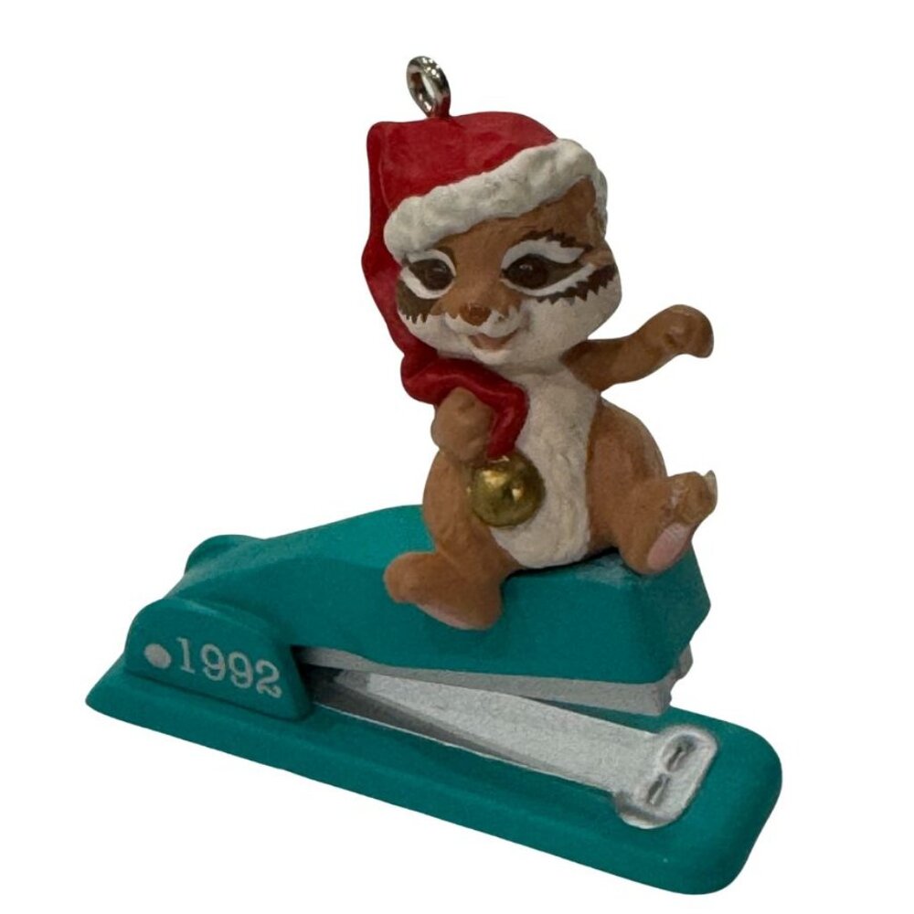 Hallmark Vintage 1992 Chipmunk Stapler Holiday Memo Christmas Tree Ornament